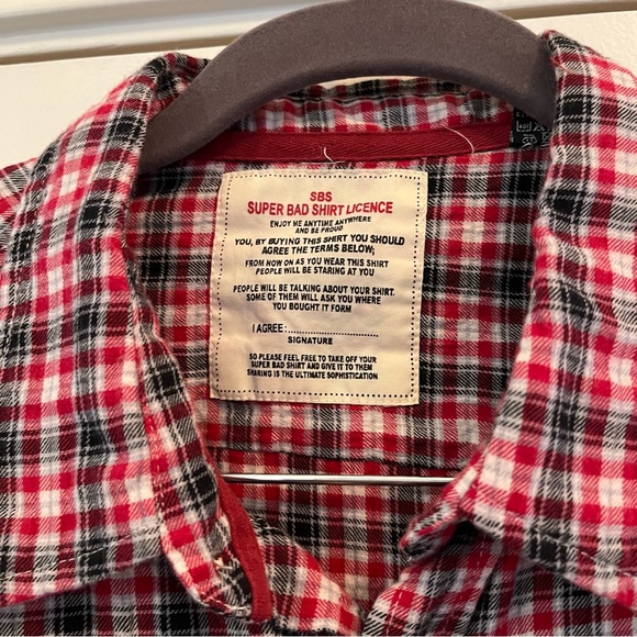 SBS Super Bad Shirt Men's Size XL Snap Buttons Red Plaid Print - Picture 5 of 8